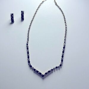 Sapphire and diamond accent necklace and earrings. Length is 7 1/2” from top.